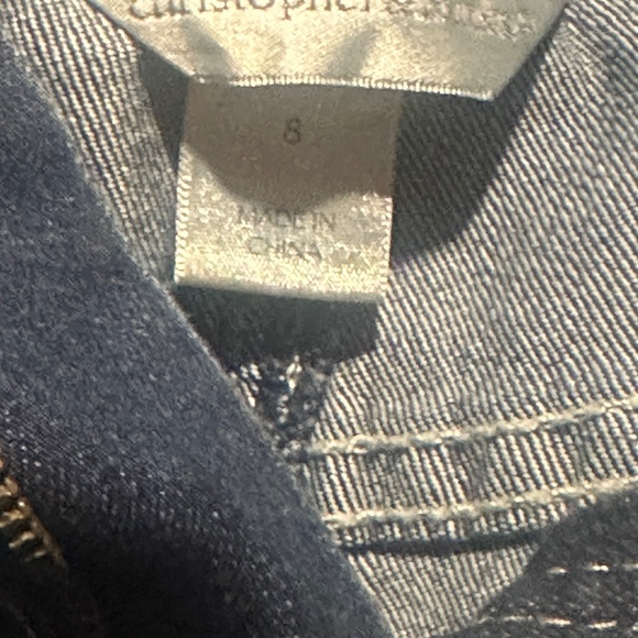 Boho Distressed Christopher & Banks Denim Stretch Pencil Skirt SZ 8 - Picture 3 of 5